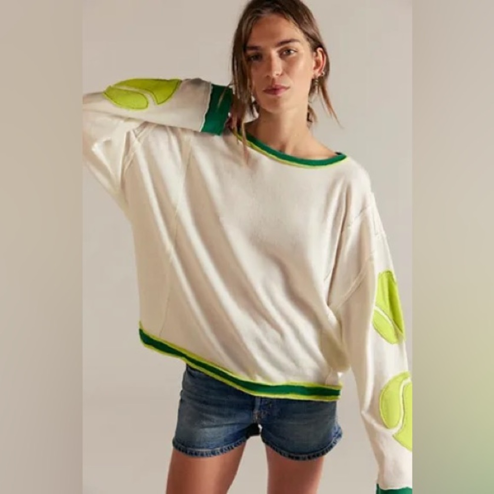New Free People We The Free Your A Tennis Star Long Sleeve Tee Shirt Blouse XL